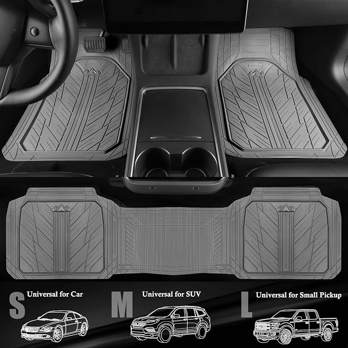 CAR PASS Floor Mats for Cars M-L Size, Heavy Duty Rubber Floor Mats with Trunk Cargo Liner, Universal Trim-to Fit Automotive Floor mats for Truck Van SUV Waterproof All Weather Car Mats All Gray