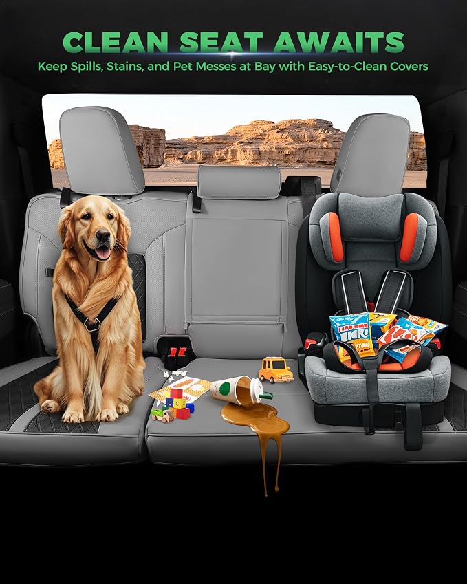 Custom Fit Seat Covers for 2019-2026 Sierra/Silverado 1500 CrewCab | Fits 2500/3500HD 2020-2026, with Rear Armrest/Seatback Storage, Faux leather, Waterproof, Scratch-resistant, Easy-clean