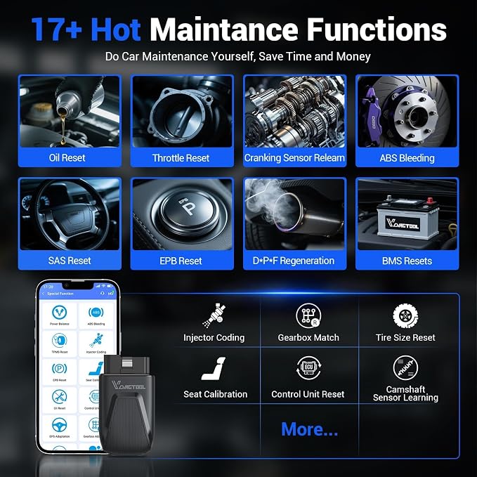 VDIAGTOOL OBD2 Scanner Bluetooth, D100 Bidirectional Scan Tool, No Subscrption Fees, Wireless Code Reader for iOS & Android, Full System Diagnostic Tool with 17 Resets, Live Data, CAN FD, Storage Bag