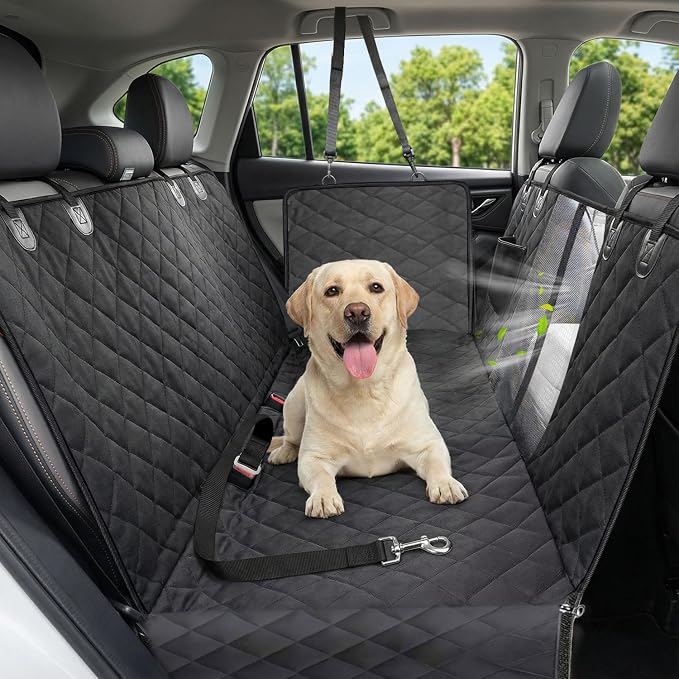 Victoper Dog Car Seat Cover, 600D Heavy Dute Car Seat Cover for Dogs Pets, 100% Waterproof Anti-Scratch Nonslip Dog Hammock for Cars, Seat Covers Protector with Seatbelt for Sedan SUV Truck XL Black