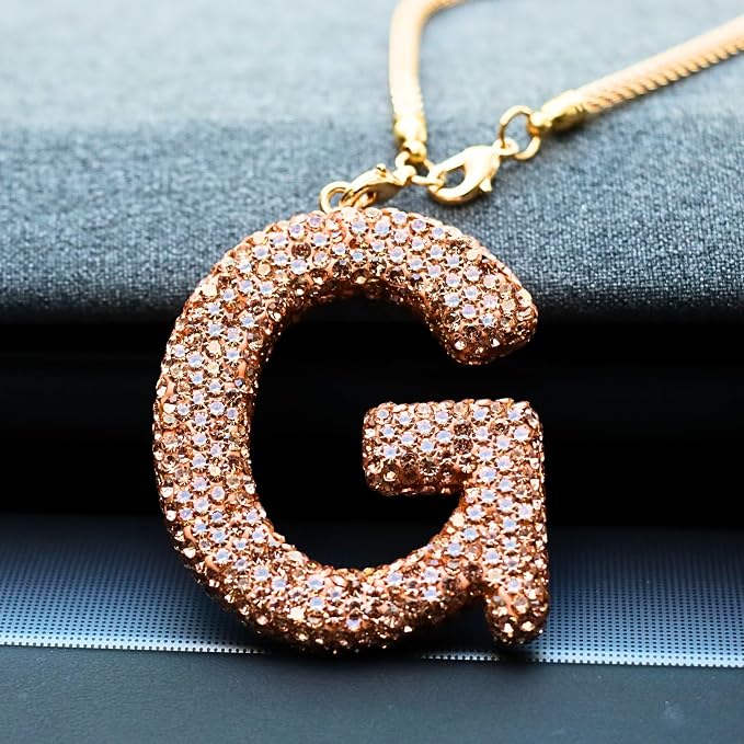 Bling Car Accessories for Women Letter Charm, Rainbow Crystal Rearview Mirror Pendant, Cute Diamond Rhinestone Car Decor, Lucky Gift for Women(G, Champagne Gold)