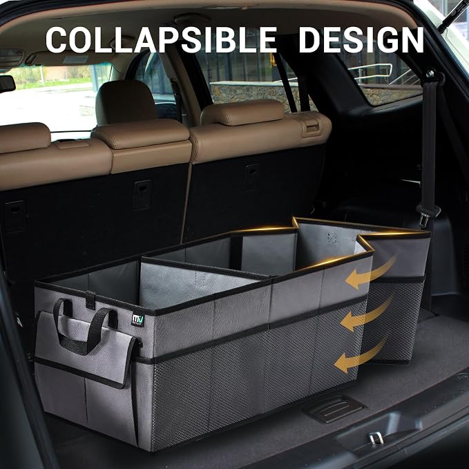 MIU COLOR Trunk Organizer for Car, 12 Pockets Sturdy Car Organizer for SUV, Non-Slip Bottom, Oxford Storage Organizer for Sedan, Van, Jeep, Grocery, Large 3 Compartments, Silver Gray 31.9"×12.6"×10.6"