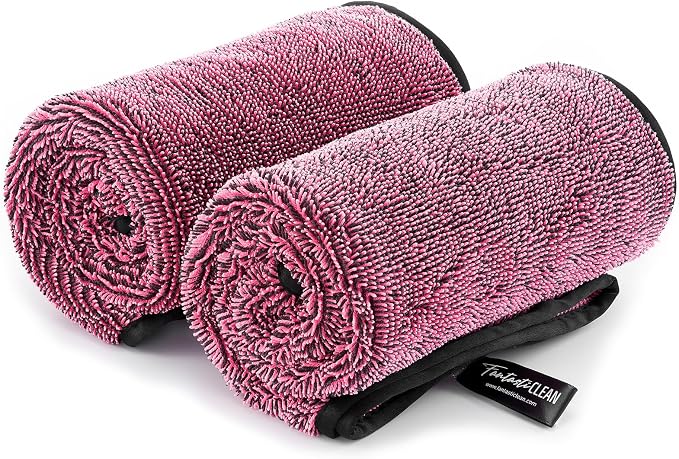 Fantasticlean Microfiber Car Drying Towels- 2 Pack, 32‘’ by 24'' (Pink) | Dual-Colored Twisted Loop, Ultra Absorbent, Scratch-Free Premium Detailing Cloth for Car, RV, Motorcycles, Trucks