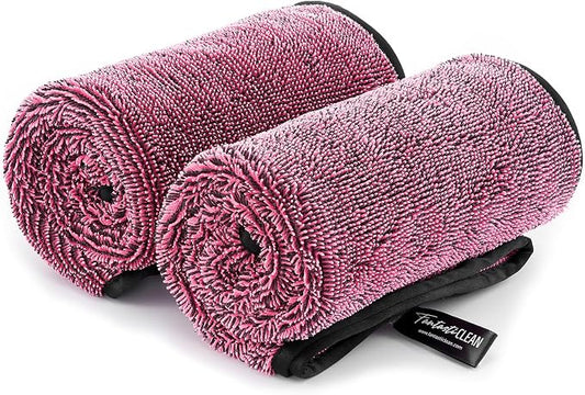 Fantasticlean Microfiber Car Drying Towels- 2 Pack, 32‘’ by 24'' (Pink) | Dual-Colored Twisted Loop, Ultra Absorbent, Scratch-Free Premium Detailing Cloth for Car, RV, Motorcycles, Trucks