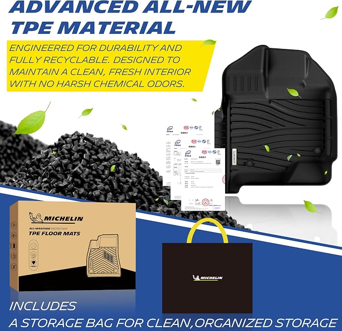 Michelin Vehicle Mats, All-Weather TPE Custom Fit Liner for 2015-2026 Ford F150/2022-2025 Lightning SuperCrew (2nd Row w/o Fold Flat Storage) Bucket Seat Carpet Floor, Elite