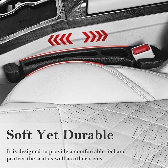 Car Seat Gap Filler with Organizer Hook, 2-Pack Car Seat Gap Plug | Fills Gap Between Seat & Console Prevent Small Items & Tools from Falling Seat Side Gap Fits Cars, SUVs, Trucks & Sedans
