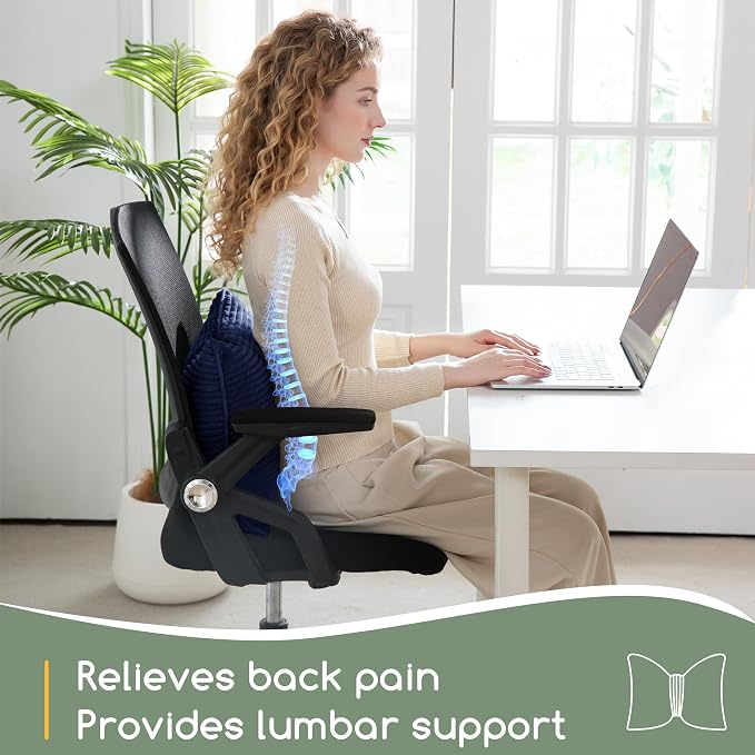 HIGOGOGO Lumbar Support Pillow for Recliner Chair, Bow Knot Shaped Back Support Cushion, Striped Corduroy Soft Decorative Lumbar Pillow for Office Chair, Sofa, Car, Bed, Living Room - Navy