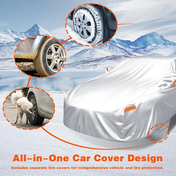 iCOVER Car Cover, Waterproof All Weather Car Covers for Toyota Camry, Honda Accord, BMW 5 Series, Mercedes E-Class,Audi A6 (Length 192" to 198") Outdoor Full Exterior Cover with Detachable Tire Covers