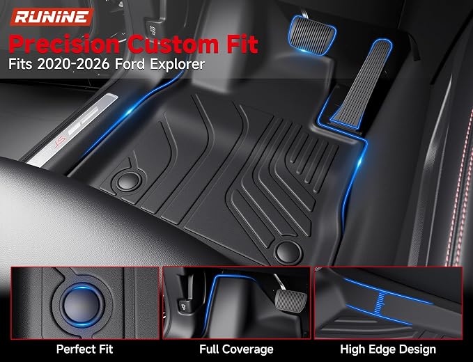 Floor Mats Full Set for Ford Explorer 2020-2026 6 Seater Captain Seats, Custom Fit 3 Row All Weather TPE Floor Liners, Waterproof Heavy Duty Anti-Slip Front & Rear Car Mats