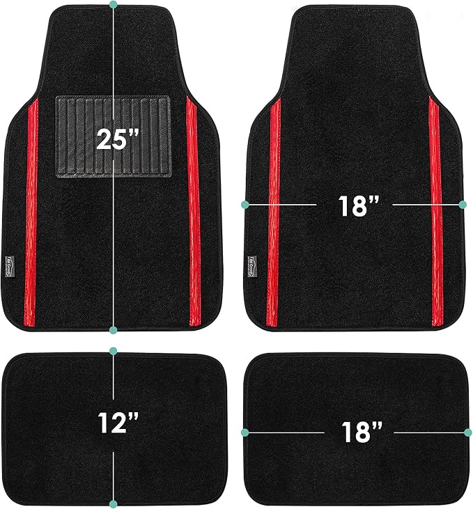 FH Group Universal Fit Car Floor Mats – All-Purpose Carpet Floor Mats & Protectors for Cars, SUVs & Trucks, Durable Automotive Carpet Mats, Red & Black