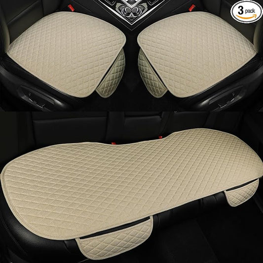 West Llama Linen Car Seat Covers,Bottom Seat Covers for Cars Include 1 Pair Front Driver Seat Pad Mat and 1 Rear Bench Cover for SUVs,Cars,Sedans(3Piece-Beige)