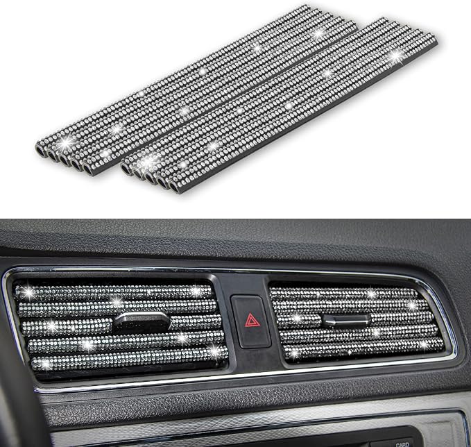 LivTee Bling Car Air Vent Outlet Moulding Trim, 10PCS Car Air Conditioner Decoration Strip, Bling Rhinestone Diamond Car Interior Accessories for Women and Teens, White