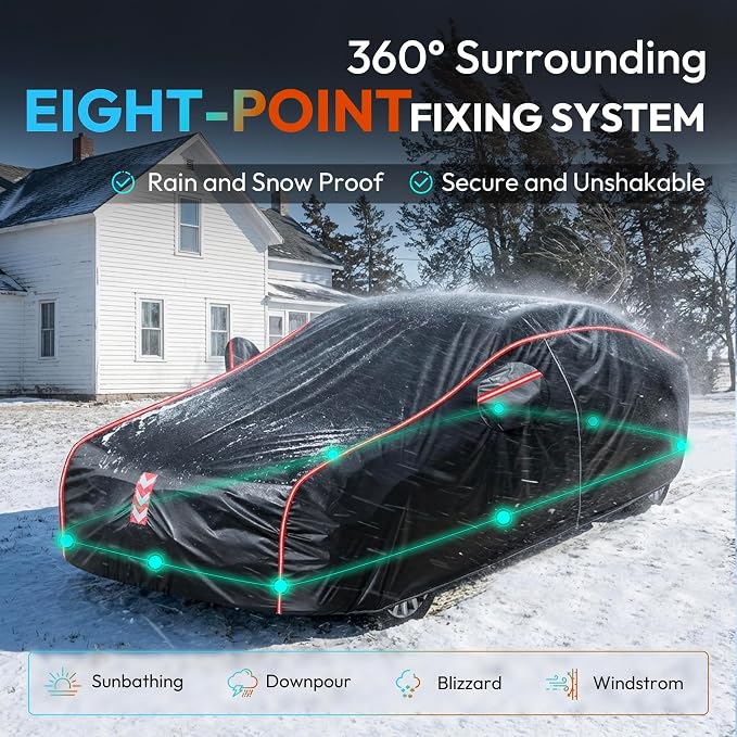 Car Cover Waterproof All Weather 8-Point Fastening for Audi A4 2004-24 | All-Around Wind-Resistant Fastening, 120s Quick Setup, 600D Oxford Fabric, All-Weather Protection