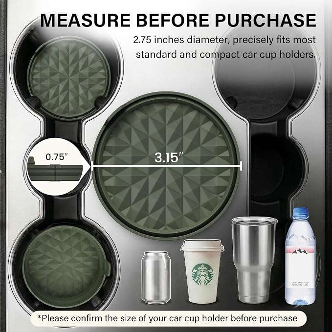 Car Coasters 3.15in[4 Pack] Car Accessories Fit for SUV and Trucks Silicone Mats Non-Slip, Car Cup Holders Insert Coasters, Car Interior Accessories, Decor, Gift Camo Green