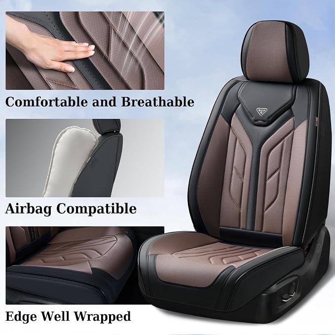 Coverado Seat Covers, Car Seat Covers Front Seats, Leather Seat Covers for Cars, Automotive Seat Covers Car Seat Protector Car Seat Cushion Universal Fit for Most Sedan SUV Pick-up Truck(Black&Coffee)