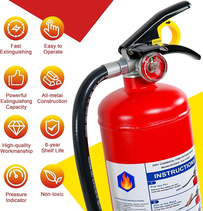 5 lb ABC Dry Chemical Fire Extinguisher with Wall Mount, 2A:10B:C Rated | All-Metal Valve, Quick-Release Bracket, 1 Pack Large Fire Extinguisher for Home, Garage, Factory, Car, Truck, Vehicle, Boat