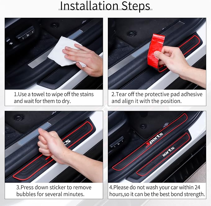 SINGARO Car Door Threshold Protection, 4PCS Door Edge Step Dust Shield Cover, Door Width 23.6x1.96inch Car/SUV Universal Rubber Scratch Resistant Exterior Accessories (Sport)