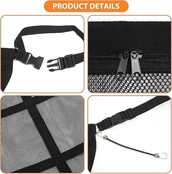 Dog Car Net Barrier,Universal Fit Sturdy Double-Layer Mesh 31.5"x23.6" Car Ceiling Cargo Net Pocket with Flexible Bungee Cords for Seat Movement Easy to Install