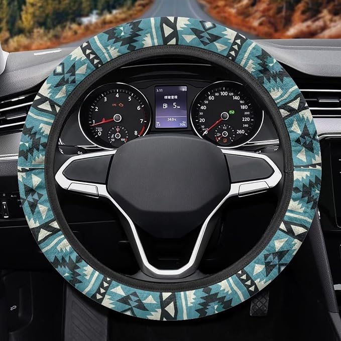Wanyint Car Steering Wheel Cover, 15 Inch Soft Breathable Steering Wheel Protector for Women Men, Universal Fit for SUV Sedan Van Truck, Southwest Aztec Blue