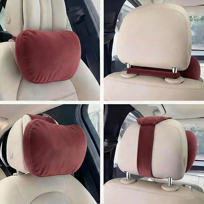 2PCS Car Pillow for Car Neck Pillow for Driving Seat Neck Support Soft Cushion Back Support Head-Rests for Vehicle Sleeping with Elastic Adjustment Strap (Red, Head and Lumbar)