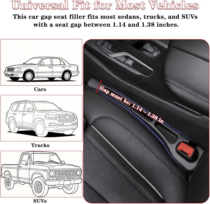 Car Seat Gap Filler Organizer of 2, 2 in 1 Car Gap Filler (Black) | Universal Gap Filler with Storage Pockets, No Drop Seat Guard for Phones Keys Cards,Car Accessories for Most Cars Trucks SUVs