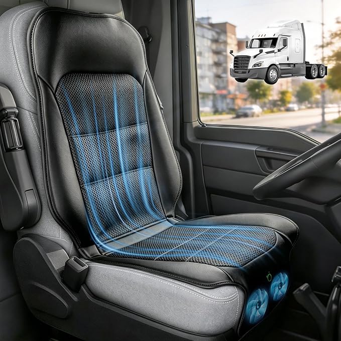Cooling Car Seat Cover, Cooling Seat Covers For Cars Trucks, 2 Turbon Fans Auto On/Off 12V-24V 3-Speed Air Cooled Seat Cushion, Universal Fit for Summer Truck Office, Non-slip Breathable 3D Mesh