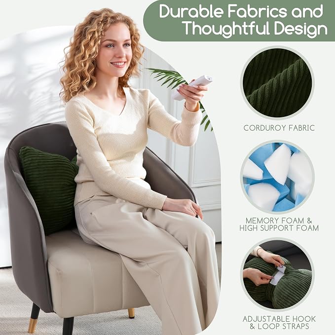 HIGOGOGO Lumbar Support Pillow for Recliner Chair, Bow Knot Shaped Back Support Cushion, Striped Corduroy Soft Decorative Lumbar Pillow for Office Chair, Sofa, Car, Bed, Living Room - Dark Green