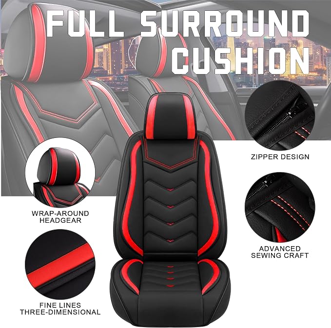 CTDS Car Seat Covers for Honda Civic 2000-2026, Stylish Sport Seat Cover, Premium Nappa Leather Car Seat Cover. Automobile Seat Covers Sets.(Standard 2 Seats/Black Red)