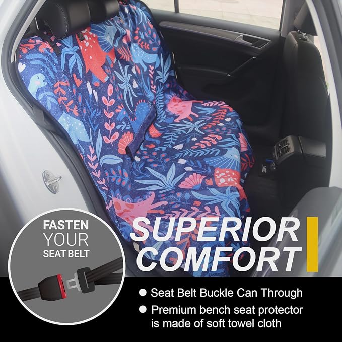 Back Seat Cover for Car Trucks Van SUV Jeep,Waterproof Rear Bench Towel Seat Covers for Dogs and Kids,Automotive Backseat Protector (Dinosaur)