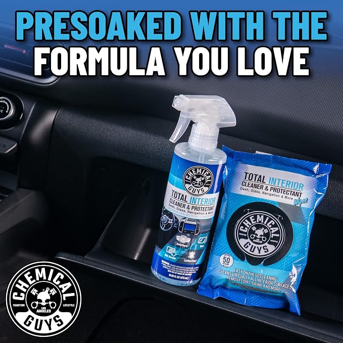 Chemical Guys PMWSPI22050 Total Interior Cleaner & Protectant Wipes Mega 100 Pack, Safe for Cars, Trucks, SUVs, Jeeps, Motorcycles, RVs & More ( 50 Ct)