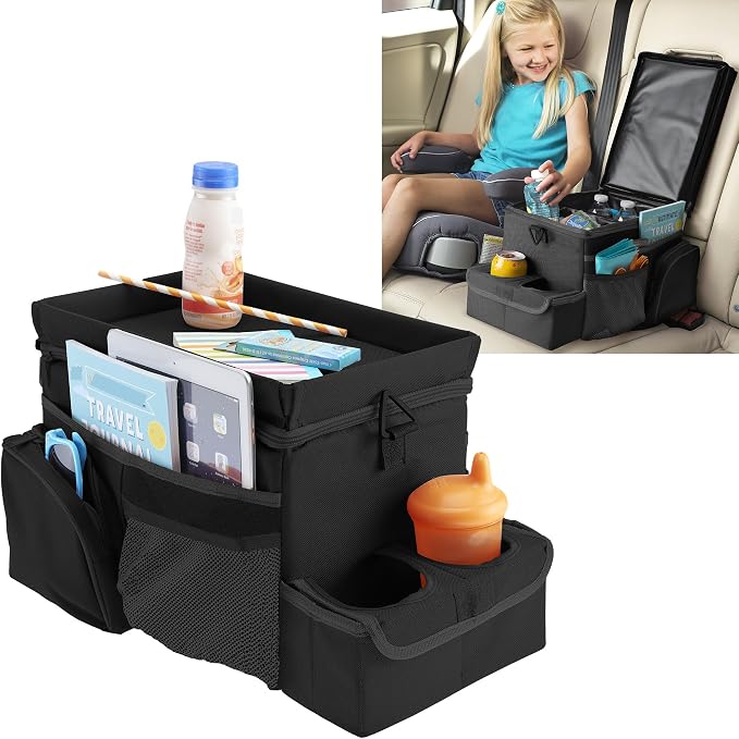 CarHop Car Organizer, Car Snack Organizer with Cup Holder, Tray and Cooler | High Road Middle Seat, Passenger Seat and Back Seat Car Organizer - Road Trip Cooler for Car with Tray and Side Pockets
