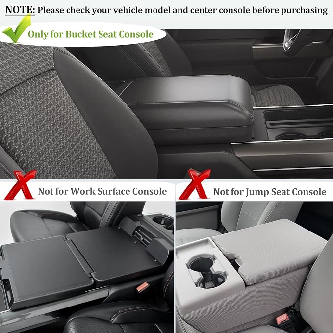 Center Console Cushion for 2021-2025 2026 Ford F150 PU Leather Armrest Interior Accessories, Customized Anti-Scratch Leather Armrest Lid Protector Pad (Bucket Seat Only)