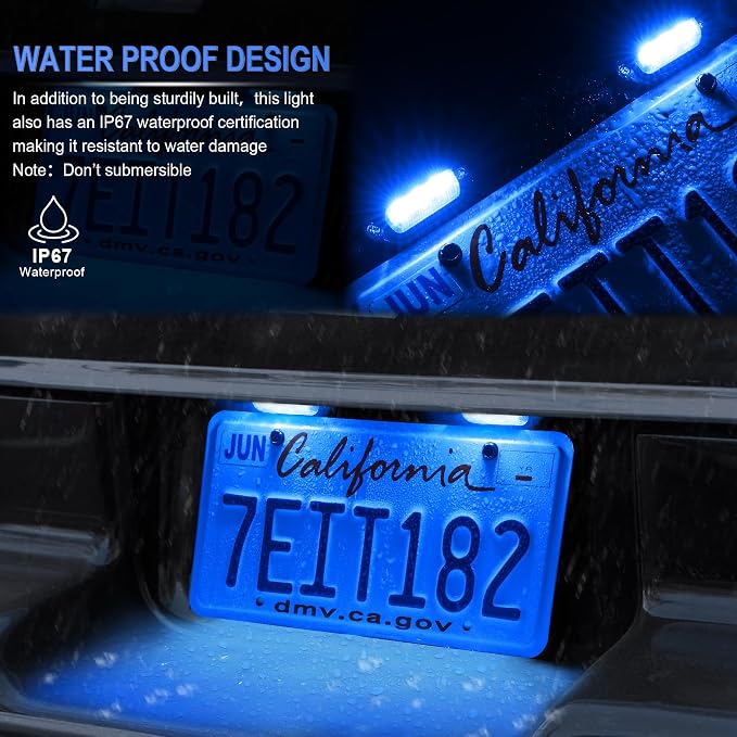 LivTee License Plate LED Light 2PCS, Universal 12V Waterproof Tag Lamp for Car Truck SUV RV Trailer Boat Van, Blue
