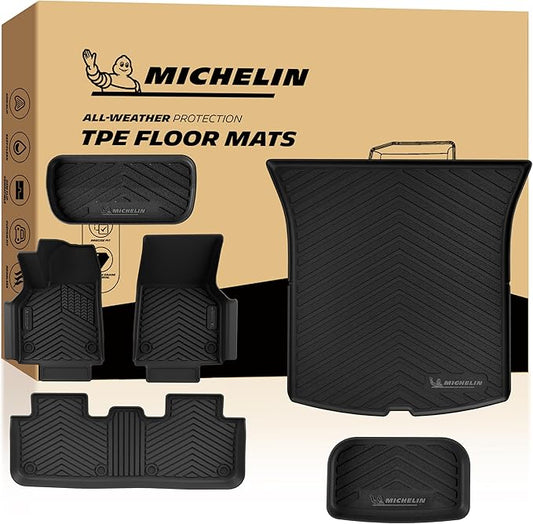 Michelin Vehicle Mat, All-Weather TPE Custom Fit Liner for Tesla Model Y 5 Seat Floor Mats 2025-2027 (6 Piece), Premier