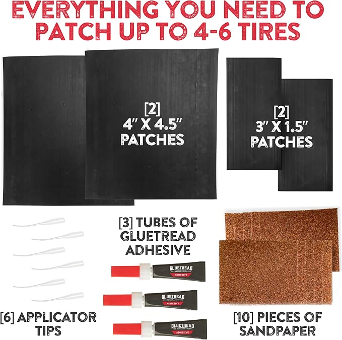 GlueTread Full-Size 4x4 Sidewall Tire Repair Kit | Sidewall Tire Patch Kit Puncture Repair Kit for Off-Road 4x4 Vehicles | Improved Rubber Formula No Accelerator Needed 10 Minutes Curing Time