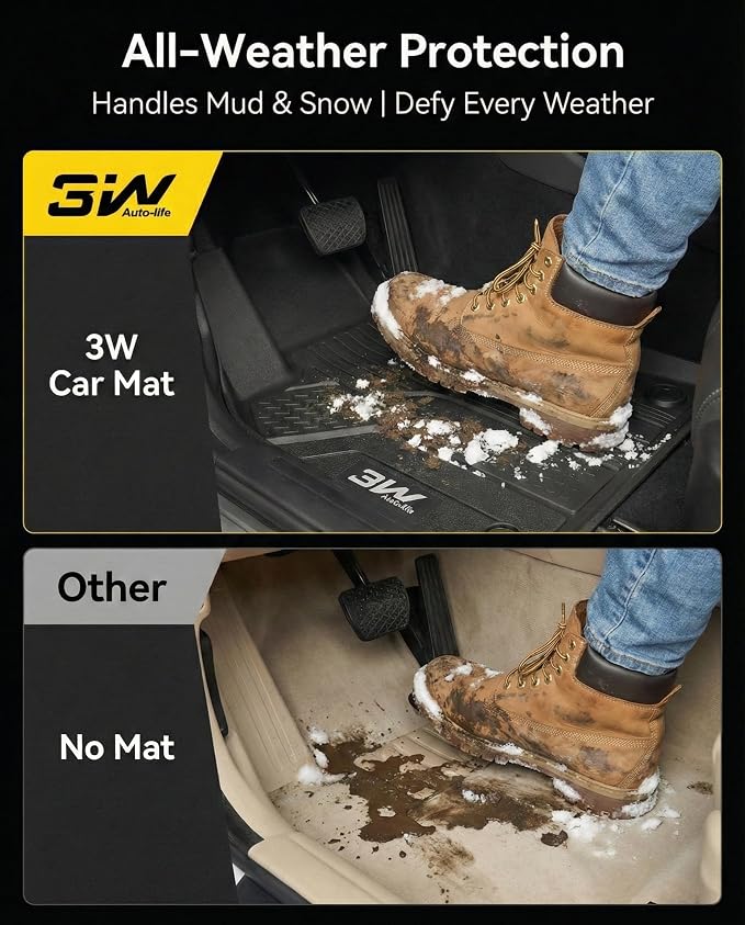 3W Floor Mats Fit for 2026 2025 2024 2023 Honda CR-V(Include Hybrid & CRV FCEV), Custom Fit Floor Liner for 1st 2nd Row Floor Liner TPE All-Weather Car Liners Black