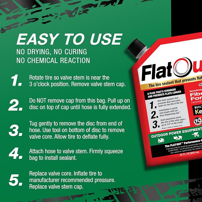 FlatOut Tire Sealant Outdoor Power Equipment Formula - Prevent Flat Tires, Seal Leaks, Contains Kevlar, 32-Ounce Bottle, 4-Pack…