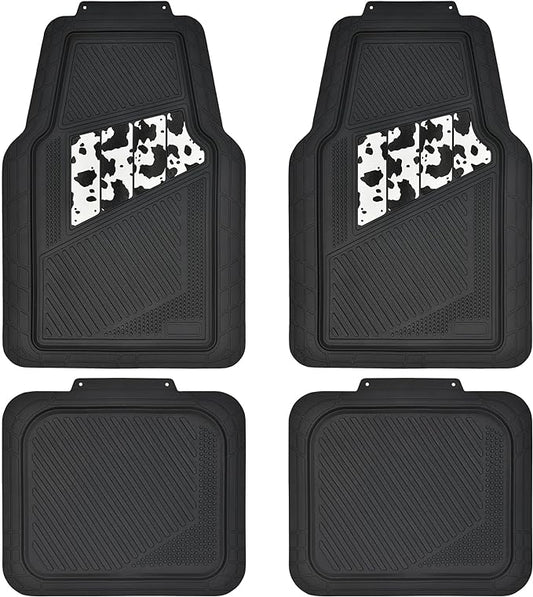 CAR PASS Heavy Duty Rubber Floor Mats Cow Print Car Mats 4-Piece Car Mat Set - Universal Waterproof Floor Mats for Car SUV Truck, Durable All-Weather Mats