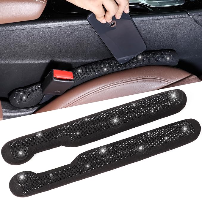 Briwill Bling Car Gap Filler - 2 Pack Crystal Rhinestone Diamond Black Bling Car Accessories for Women, Gap Blocker Universal fit for Trucks, SUVs, Girly Car Accessories Interior Aesthetic, (Black)