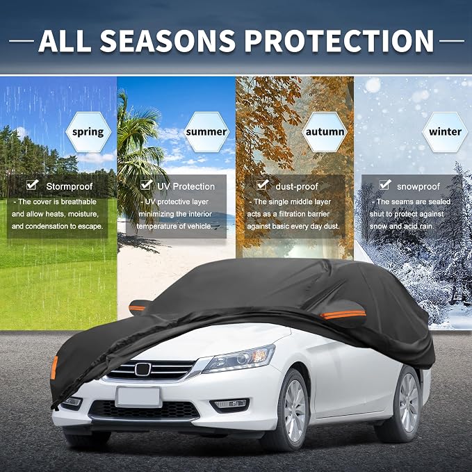 X AUTOHAUX Car Cover for Honda Accord Sedan/Coupe 210D-PU Outdoor Full Car Cover All Weather with Door Zipper for Waterproof Windproof Sun Rain Snow Protection