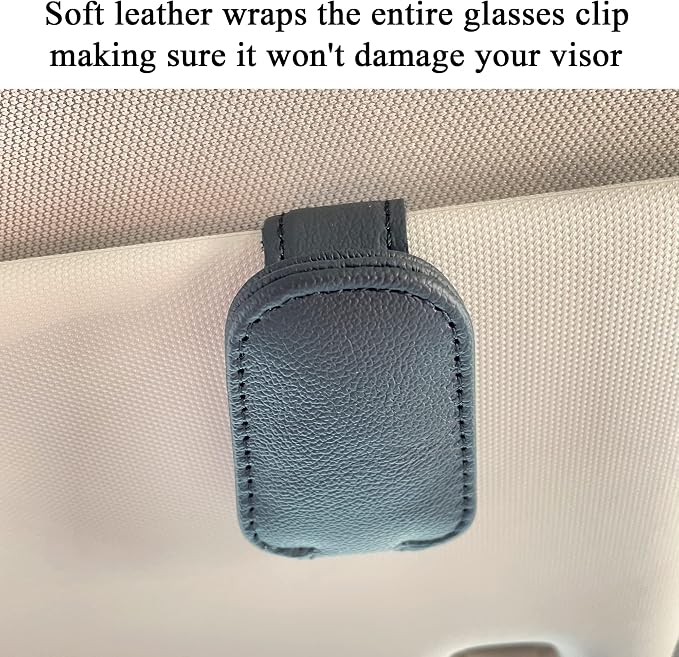 KIWEN 4 Packs Sunglasses Holders for Car Visor, Magnetic Leather Glasses Eyeglass Clip for Car, Ticket Card Clip Sunglasses Mount, Car Visor Accessories Gadgets(4, Black)
