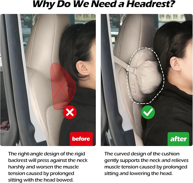 2 Pack Car Neck Pillow, Ergonomic Car Headrest Neck Rest Cushion | Car Headrest Pillow, Suede Car Neck Pillow with Adjustable Strap, Ergonomic Car Neck Support for Relieve Driving Fatigue