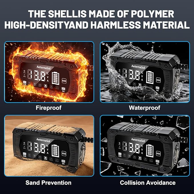 12A Smart Car Battery Charger, 12V/24V Battery Maintainer Charger for Car Motorcycle, Trickle Charger, Fully Automatic Detect Battery Type & Voltage with Desulfator (Black)