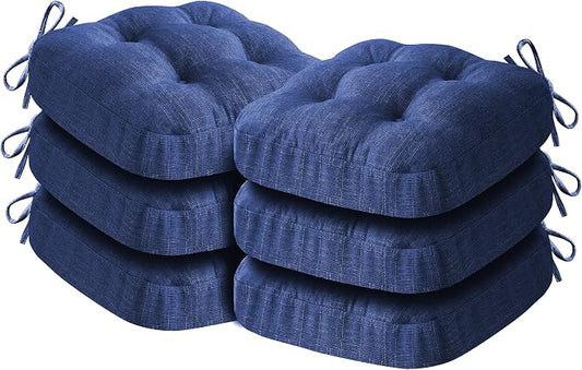 IASEAHK Chair Cushions for Dining Chairs, Dining Chair Cushions, Tufted Indoor Chair Pads with Ties & Non Slip Backing, Seat Cushions for Kitchen Chairs 16.5” x 16.5” x 3.5”, Set of 6, Navy Blue