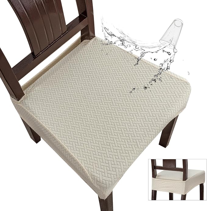 Genina Waterproof Seat Covers for Dining Room Chair Covers Set of 8, Stretch Jacquard Kitchen Parson Chair Slipcover Protector
