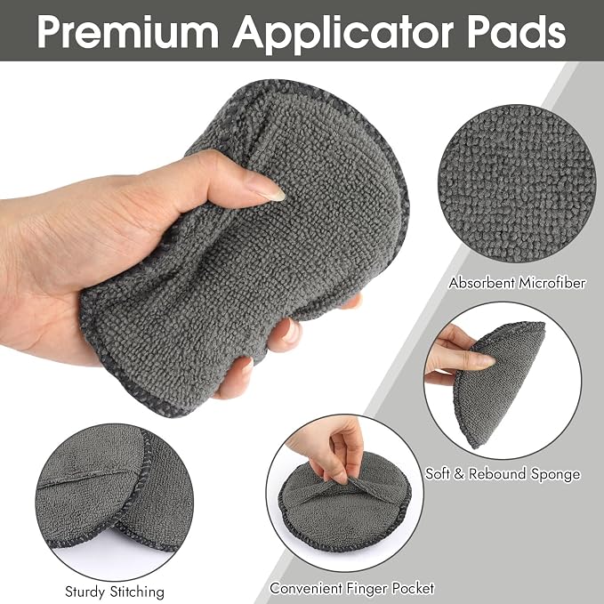 10 Pack Wax Applicator Pads Microfiber with Finger Pocket for Car Wax | 10-pack microfiber foam pads with finger pocket, Scratch-free waxing for cars & household, Machine washable & reusable