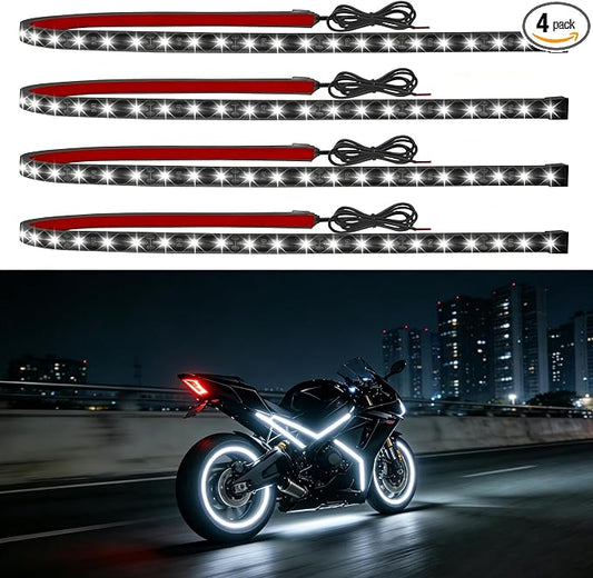 Car LED Strip Lights IP68 Waterproof Cuttable 24inch White 4 Pcs | 12V Footwell & Underbody Lights, 5050 SMD Beads, Interior & Exterior Light, Fits SUVs, Trucks, Motorcycles, Boats, Golf Carts