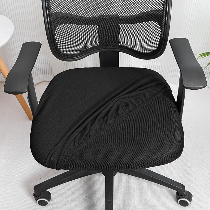 FORCHEER Waterproof Office Chair Seat Cover 20x20 Inch Black Stretch Jacquard Computer Chair Seat Cushion Slipcover Washable Removable