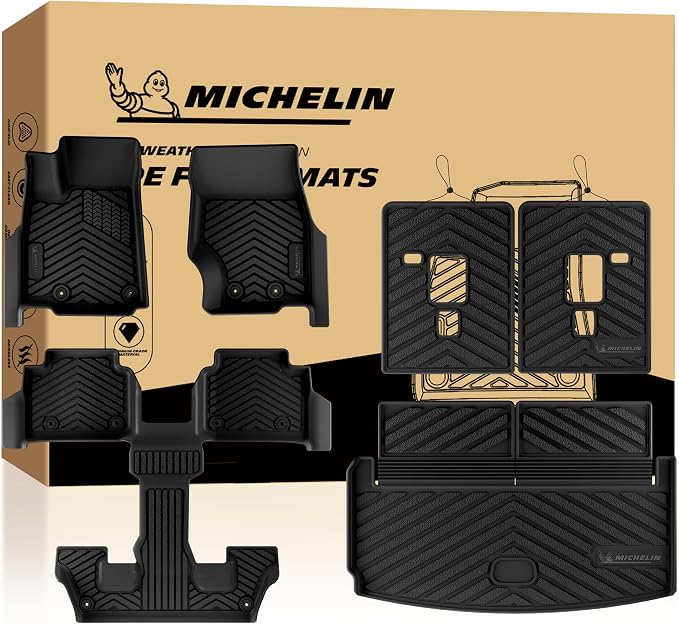 Michelin Vehicle Mats, Premier Series All-Weather TPE Custom Fit Liner for 2021-2026 Jeep Grand Cherokee L 6-Seat with Center Console Floor Mats, Not Fit 7-Seat (6 Piece)