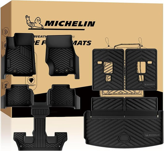 Michelin Vehicle Mats, Premier Series All-Weather TPE Custom Fit Liner for 2021-2026 Jeep Grand Cherokee L 6-Seat with Center Console Floor Mats, Not Fit 7-Seat (6 Piece)